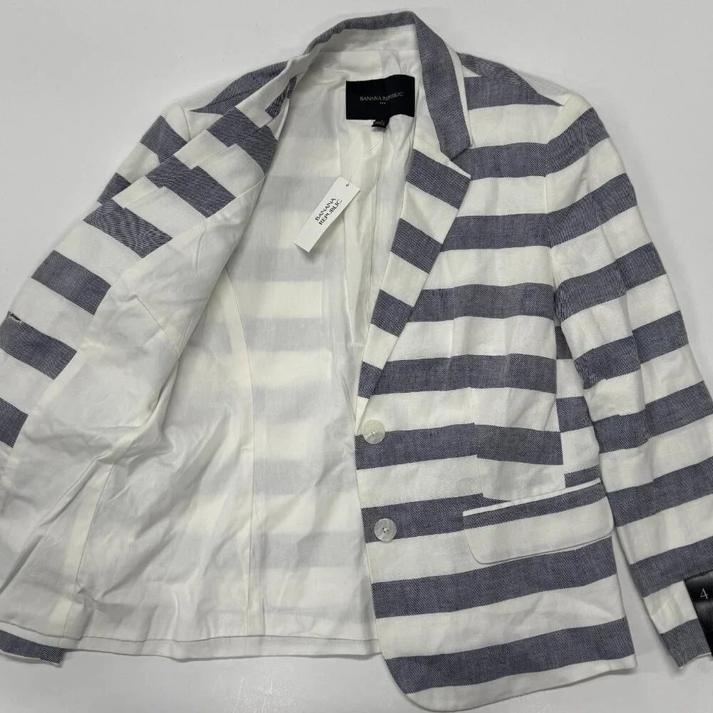 Banana‎ Republic Blazer Womens Sz 4 Gray Stripe NWT Linen Blend Career Work